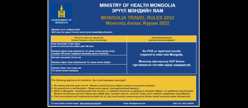 PCR test no longer required to enter Mongolia
